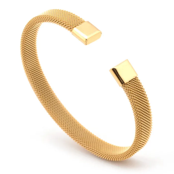 Wholesale Stainless Steel C-Shaped Mesh Bracelet for Men | Fashion Elastic Bangle Factory Price