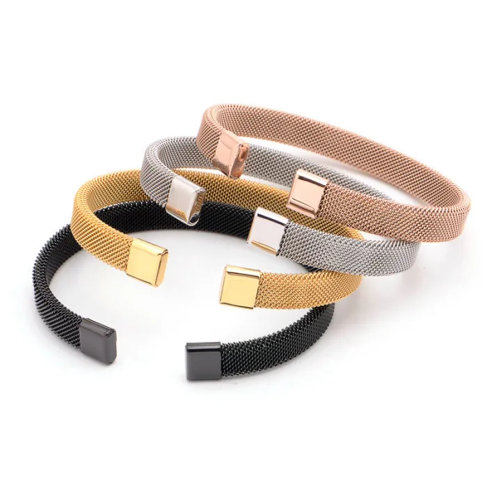 Wholesale Stainless Steel C-Shaped Mesh Bracelet for Men | Fashion Elastic Bangle Factory Price