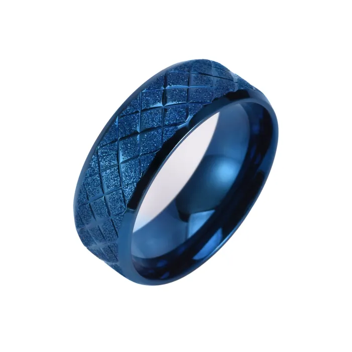 Wholesale 8MM Brushed Stainless Steel Ring | Double Beveled Floral Pattern Silver Band Factory Price