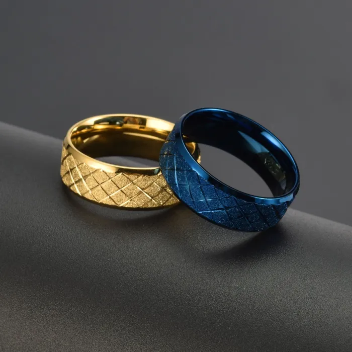 Wholesale 8MM Brushed Stainless Steel Ring | Double Beveled Floral Pattern Silver Band Factory Price