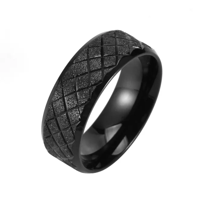 Wholesale 8MM Brushed Stainless Steel Ring | Double Beveled Floral Pattern Silver Band Factory Price