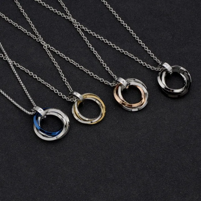 Wholesale Titanium Steel Three-Ring Pendant Necklace | Trendy Men's Interlocking Design Factory Price