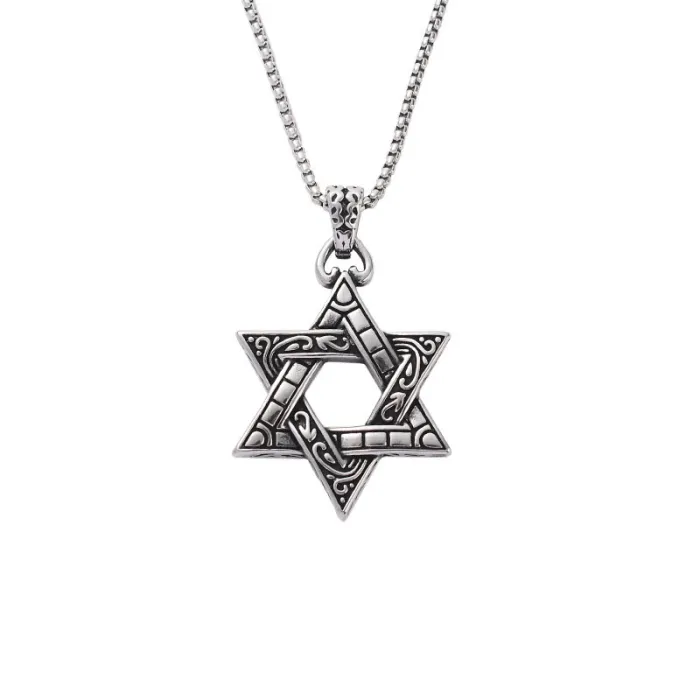 Wholesale Stainless Steel Hexagram Pendant Necklace for Men | Retro Double-Sided Star Jewelry Factory Price