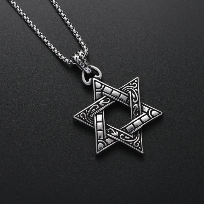 Wholesale Stainless Steel Hexagram Pendant Necklace for Men | Retro Double-Sided Star Jewelry Factory Price