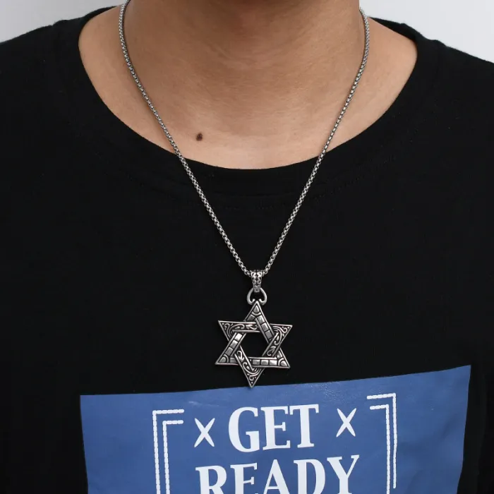 Wholesale Stainless Steel Hexagram Pendant Necklace for Men | Retro Double-Sided Star Jewelry Factory Price