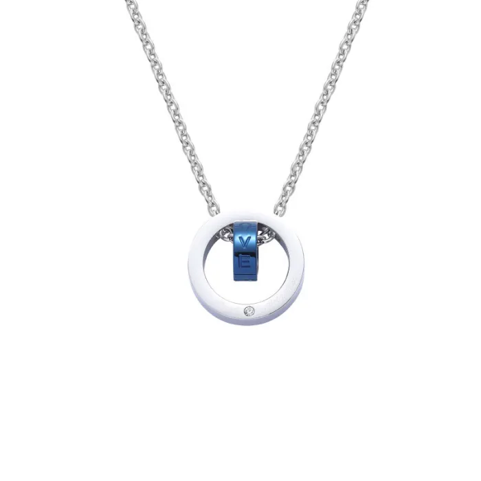 Wholesale Titanium Steel LOVE Double Ring Necklace | Korean Style Couple Pendant Factory Price
