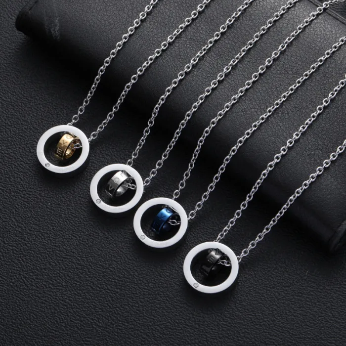 Wholesale Titanium Steel LOVE Double Ring Necklace | Korean Style Couple Pendant Factory Price