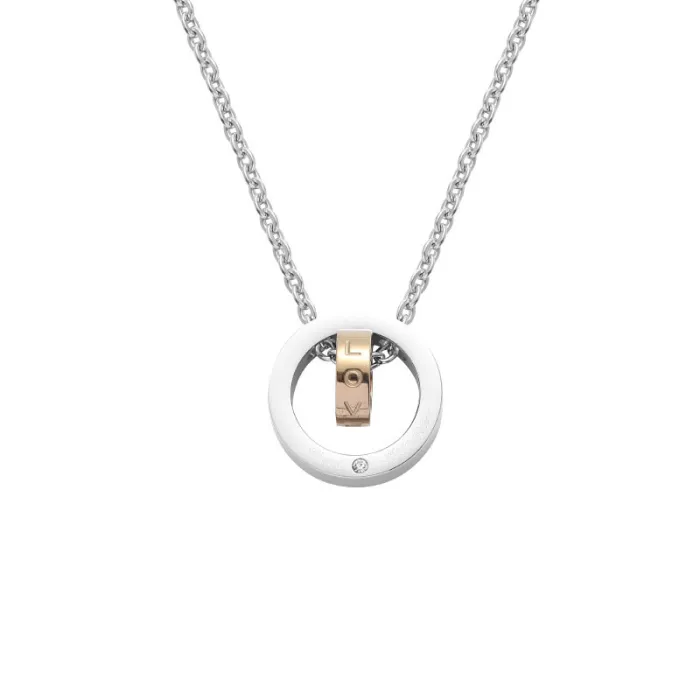 Wholesale Titanium Steel LOVE Double Ring Necklace | Korean Style Couple Pendant Factory Price