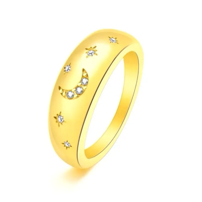 Wholesale Titanium Steel Star and Moon Ring for Women | Minimalist Crystal Band Factory Price
