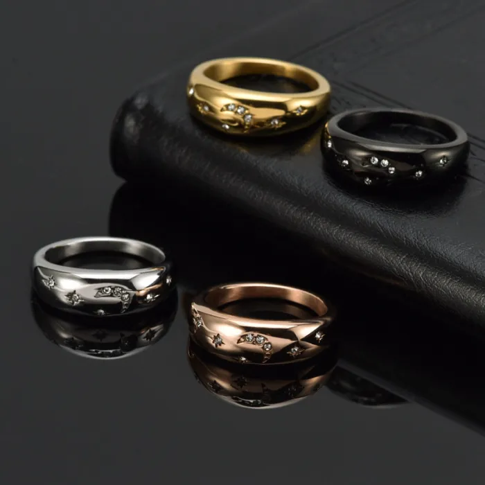 Wholesale Titanium Steel Star and Moon Ring for Women | Minimalist Crystal Band Factory Price