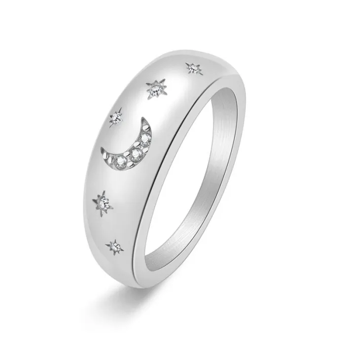 Wholesale Titanium Steel Star and Moon Ring for Women | Minimalist Crystal Band Factory Price