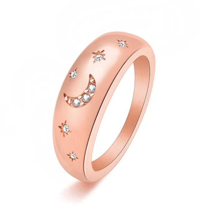 Wholesale Titanium Steel Star and Moon Ring for Women | Minimalist Crystal Band Factory Price