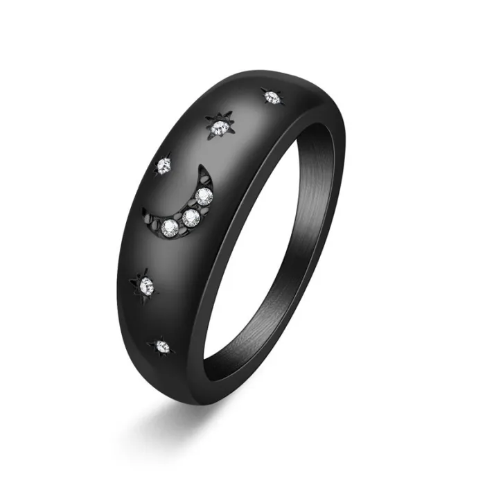 Wholesale Titanium Steel Star and Moon Ring for Women | Minimalist Crystal Band Factory Price