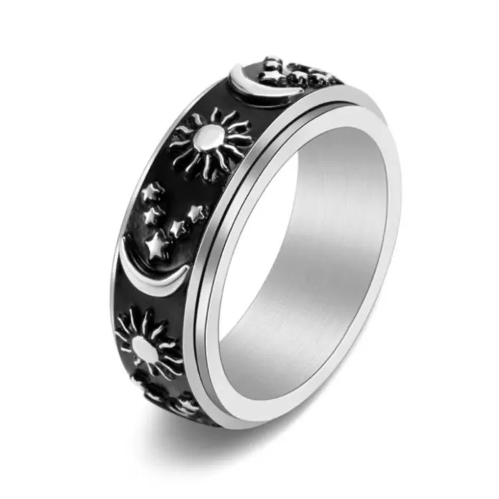 Wholesale Stainless Steel Star and Moon Spinning Ring | Unisex Vintage Jewelry Factory Price