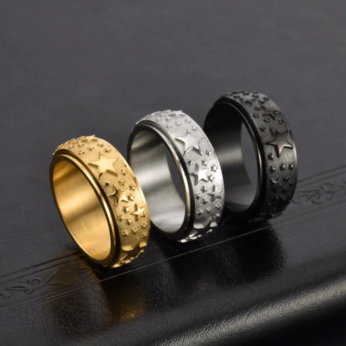 Wholesale Titanium Steel Rotatable Star Ring | Unisex Fashion Stress-Relief Jewelry Factory Price