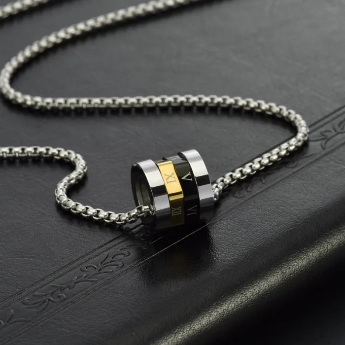 Wholesale Titanium Steel Rotatable Roman Numeral Pendant Necklace | Men’s Fashion Long Chain Factory Price