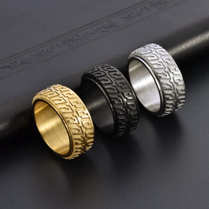 Wholesale Titanium Steel Spinning Tire Ring for Men | Punk Motorcycle Wheel Design Factory Price