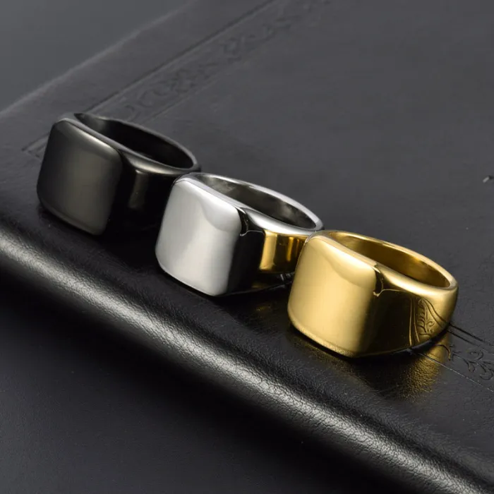 Wholesale Titanium Steel Square Polished Ring for Men | Custom Engraved Bold Jewelry Factory Price