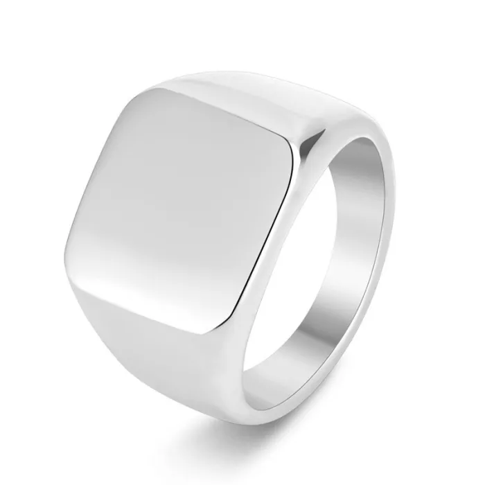 Wholesale Titanium Steel Square Polished Ring for Men | Custom Engraved Bold Jewelry Factory Price