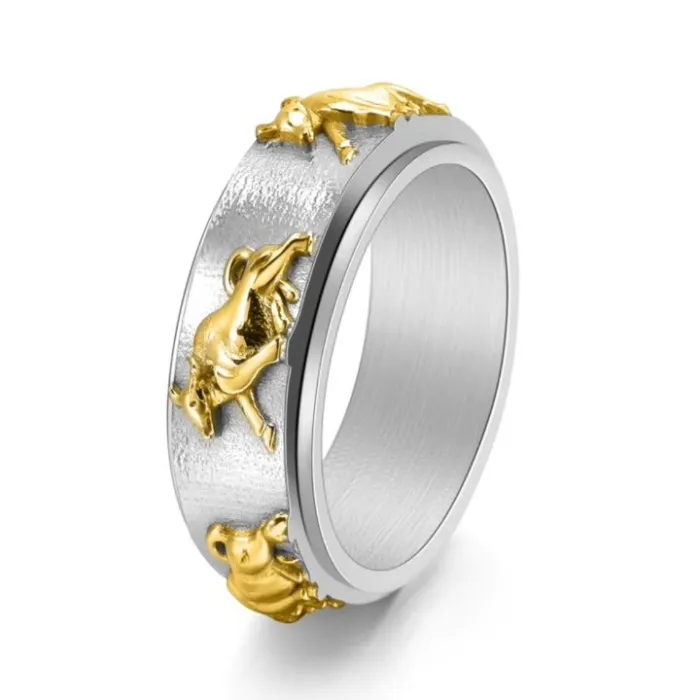 Wholesale Titanium Steel Bull Head Spinning Ring for Men | Zodiac Bold Jewelry Factory Price