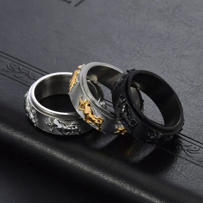 Wholesale Titanium Steel Bull Head Spinning Ring for Men | Zodiac Bold Jewelry Factory Price