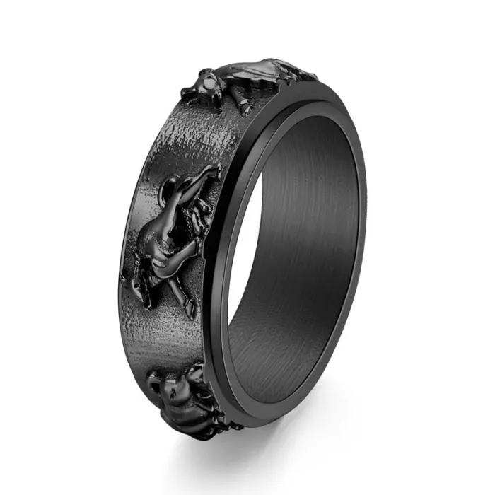 Wholesale Titanium Steel Bull Head Spinning Ring for Men | Zodiac Bold Jewelry Factory Price