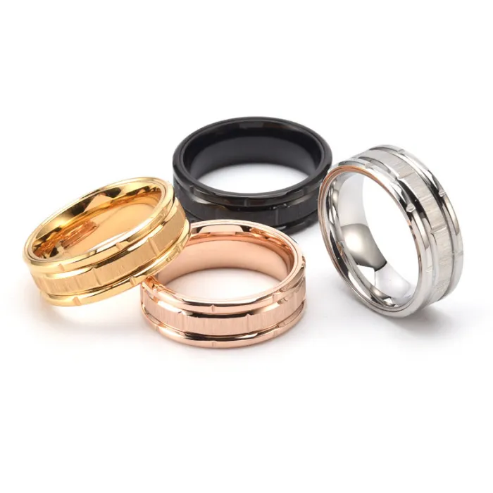 Wholesale 3-in-1 Brushed Stainless Steel Ring for Men | Black Plated Fashion Jewelry Factory Price