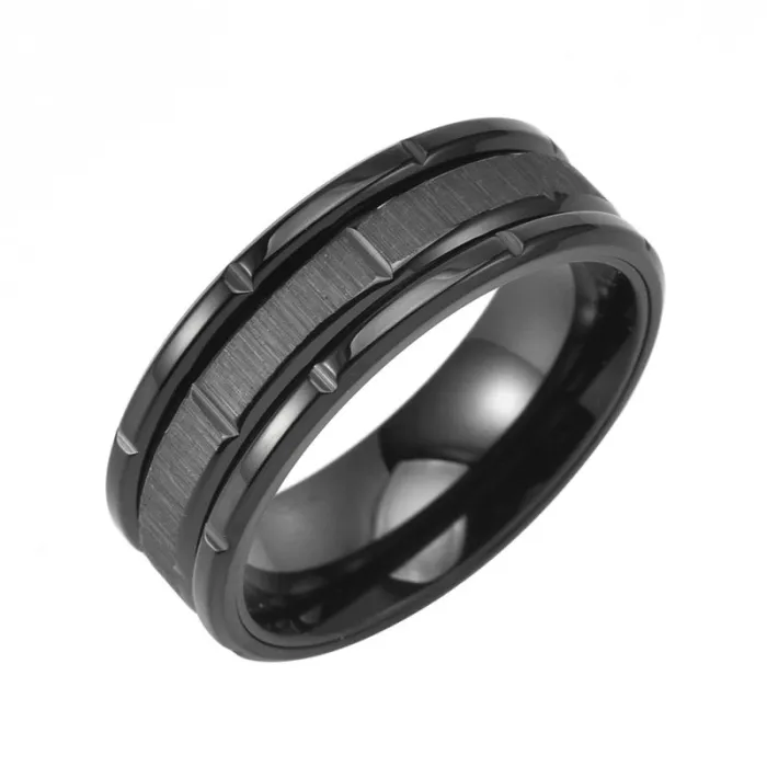 Wholesale 3-in-1 Brushed Stainless Steel Ring for Men | Black Plated Fashion Jewelry Factory Price