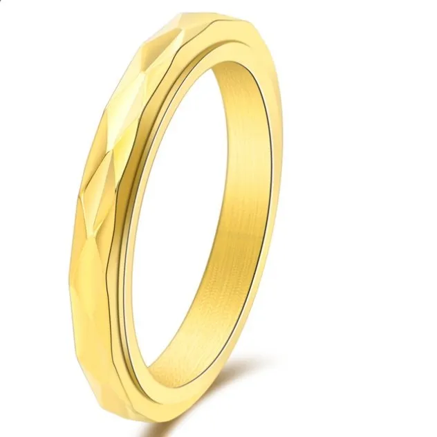 Wholesale 3MM Gold Stainless Steel Spinning Ring for Women | Diamond-Cut Simple Jewelry Factory Price