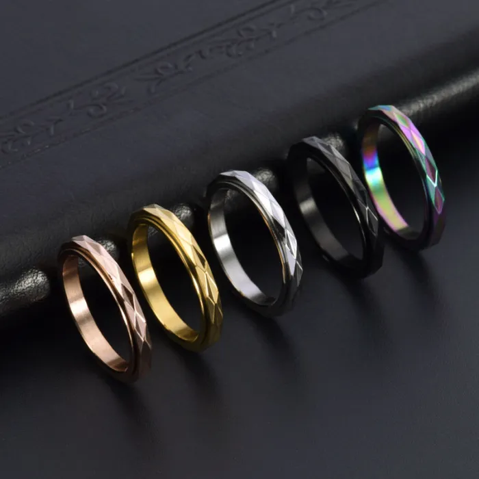 Wholesale 3MM Gold Stainless Steel Spinning Ring for Women | Diamond-Cut Simple Jewelry Factory Price