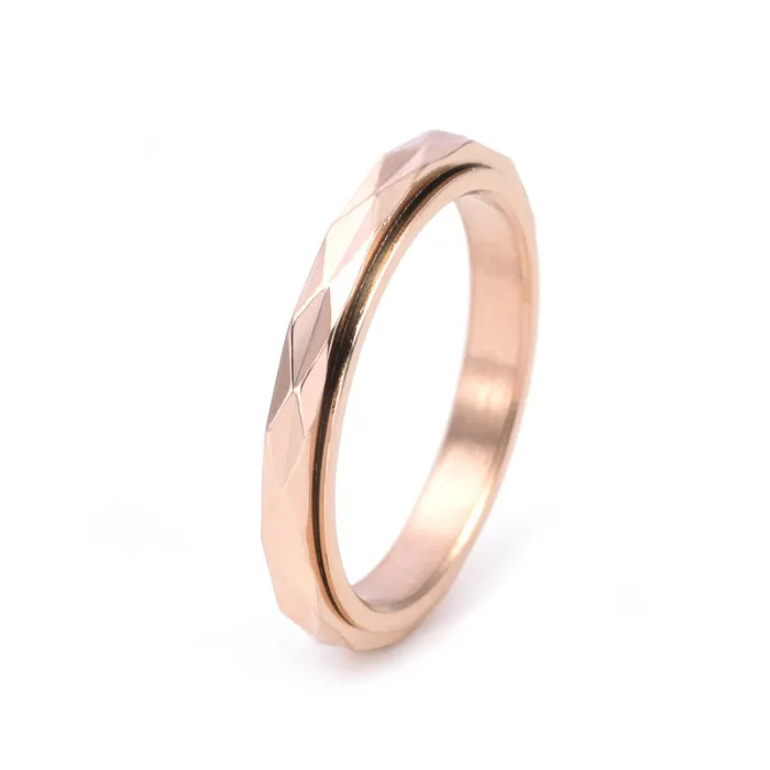 Wholesale 3MM Gold Stainless Steel Spinning Ring for Women | Diamond-Cut Simple Jewelry Factory Price
