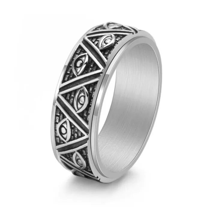Wholesale Titanium Steel Eye of Providence Pyramid Ring for Men | Vintage Triangle Jewelry Factory Price