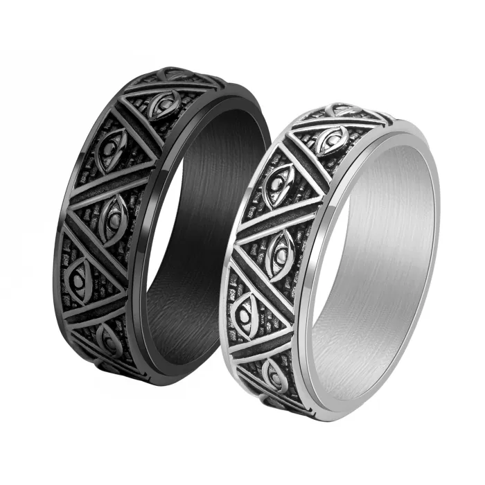 Wholesale Titanium Steel Eye of Providence Pyramid Ring for Men | Vintage Triangle Jewelry Factory Price