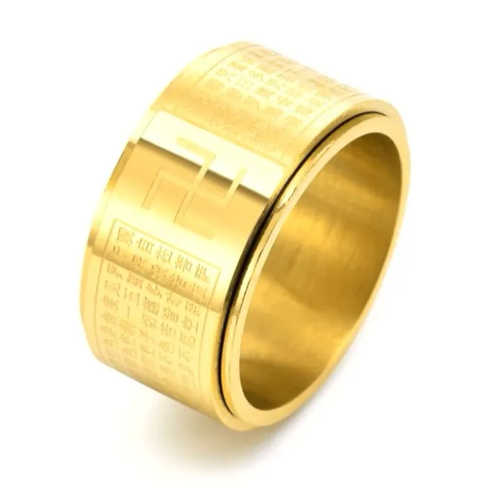 Wholesale Titanium Steel Swastika Heart Sutra Spinning Ring for Men | Bold Fashion Jewelry Factory Price