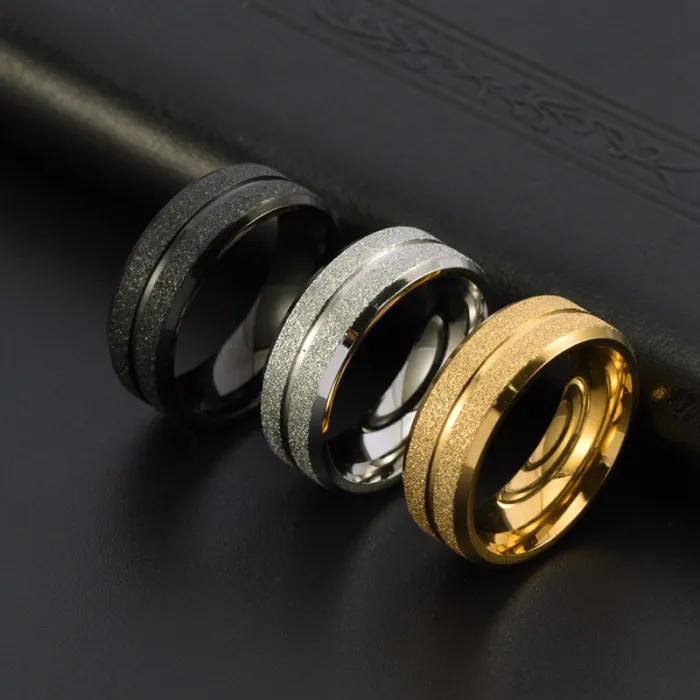 Wholesale Black Matte Stainless Steel Ring for Men | Double Groove Bold Fashion Jewelry Factory Price