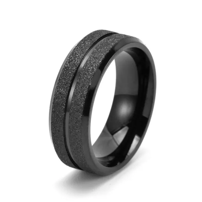 Wholesale Black Matte Stainless Steel Ring for Men | Double Groove Bold Fashion Jewelry Factory Price