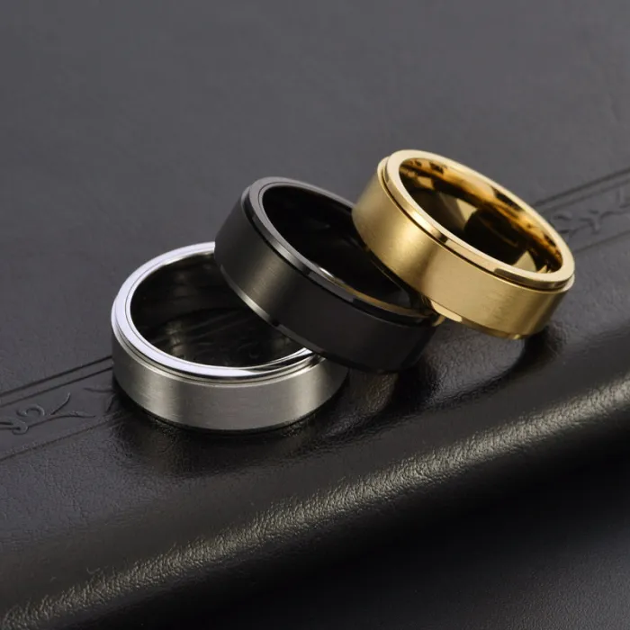 Simple Titanium Steel 8mm Spinning Brushed Ring for Men | Fashion Stress Relief Accessory