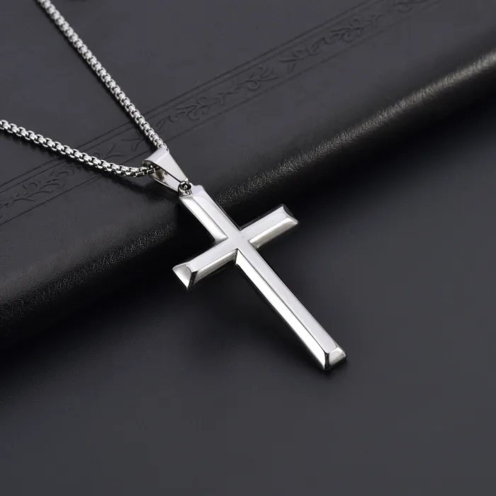 Titanium Steel Cross Pendant Necklace for Men | Polished Long Chain Creative Fashion Jewelry