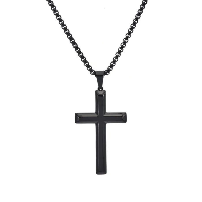 Titanium Steel Cross Pendant Necklace for Men | Polished Long Chain Creative Fashion Jewelry