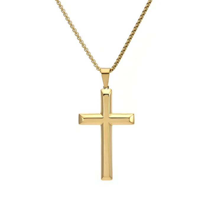 Titanium Steel Cross Pendant Necklace for Men | Polished Long Chain Creative Fashion Jewelry