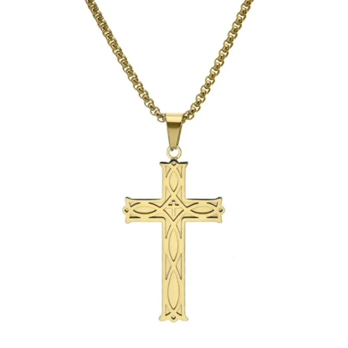 Celtic Knot Cross Pendant Necklace for Men | Hollow Titanium Steel Unique Jewelry