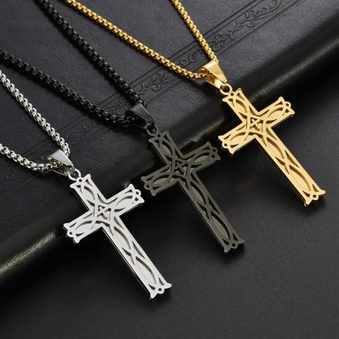 Celtic Knot Cross Pendant Necklace for Men | Hollow Titanium Steel Unique Jewelry