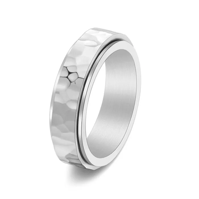Handcrafted Titanium Steel Hammered Moon Crater Spinning Ring | Unisex Irregular Jewelry