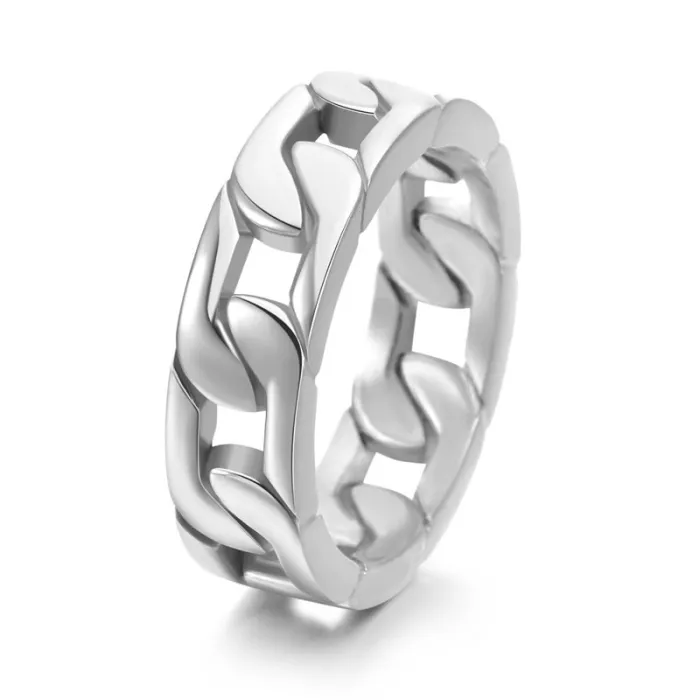 Creative Titanium Steel Cuban Chain Ring for Men | Hollow Design Trendy Jewelry Factory Price