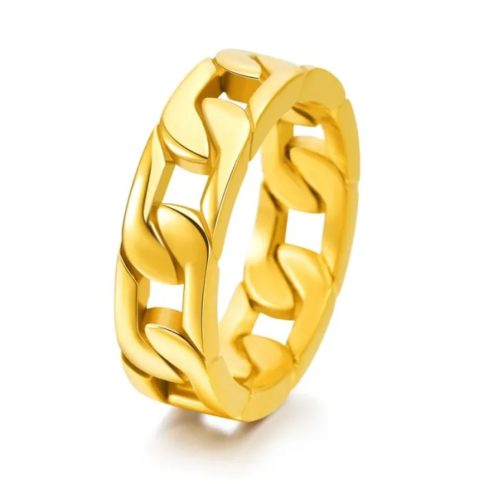 Creative Titanium Steel Cuban Chain Ring for Men | Hollow Design Trendy Jewelry Factory Price