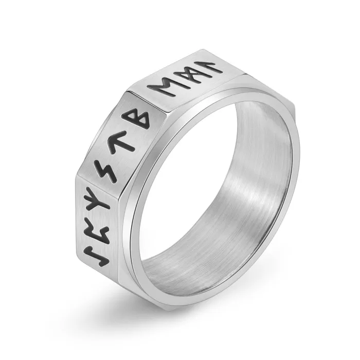 Nordic Viking Runes Spinner Ring for Men | Retro Octagonal Stainless Steel Jewelry