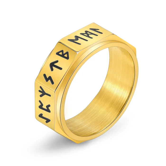 Nordic Viking Runes Spinner Ring for Men | Retro Octagonal Stainless Steel Jewelry