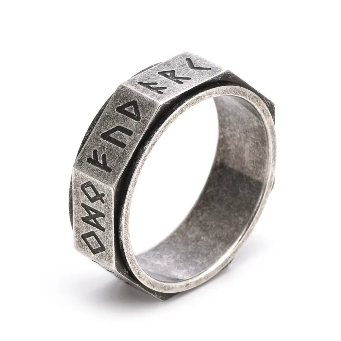 Nordic Viking Runes Spinner Ring for Men | Retro Octagonal Stainless Steel Jewelry
