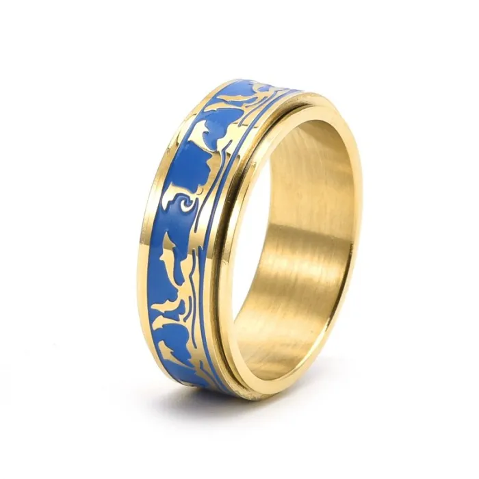 Ocean Dolphin Spinner Ring for Men | Sporty Titanium Steel Enamel Jewelry