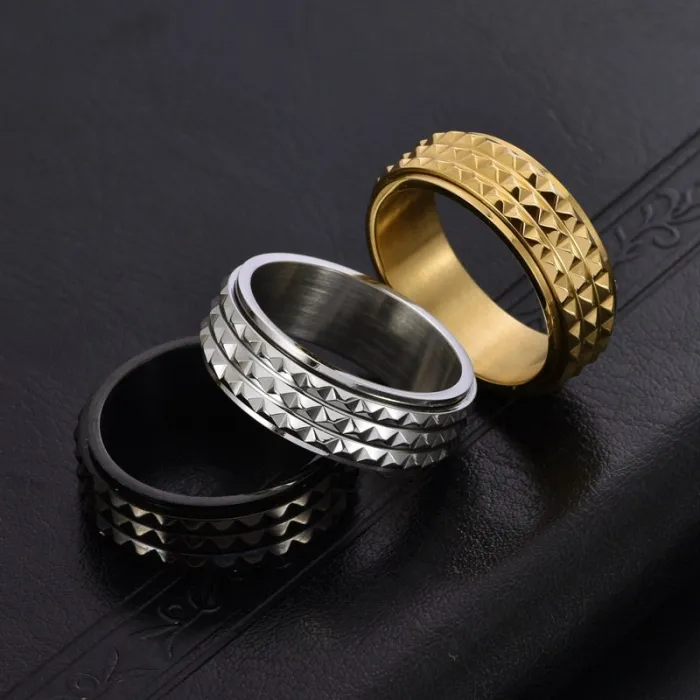 8MM Pyramid Spinner Ring for Men | Titanium Steel Stress-Relief Jewelry